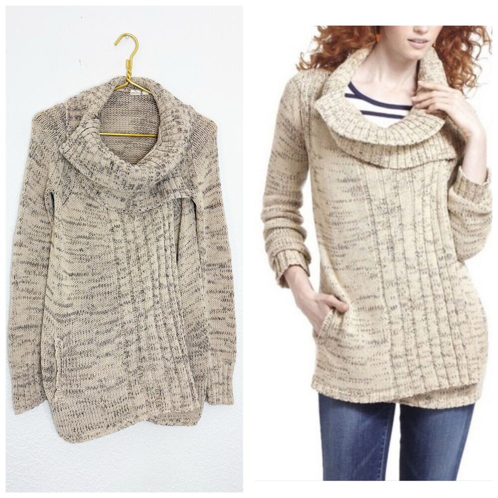 Anthropologie Yellow Bird Marled Knit Cowl Neck Button Sweater Coat Size Medium
